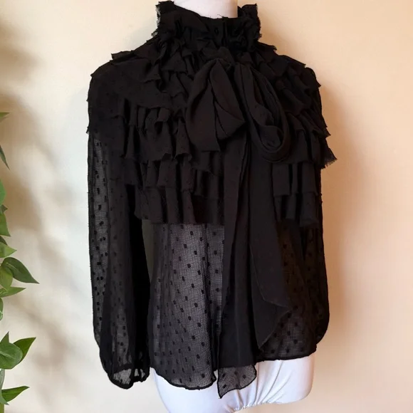 Zara Black Ruffle Blouse - Picture 4 of 6